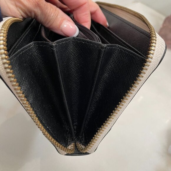 Kate Spade Laurel Way Neda Beige and Black Leather Zip Around Wallet - Picture 12 of 14